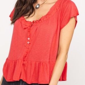 Free People NWT Charlie Top Camelia Red